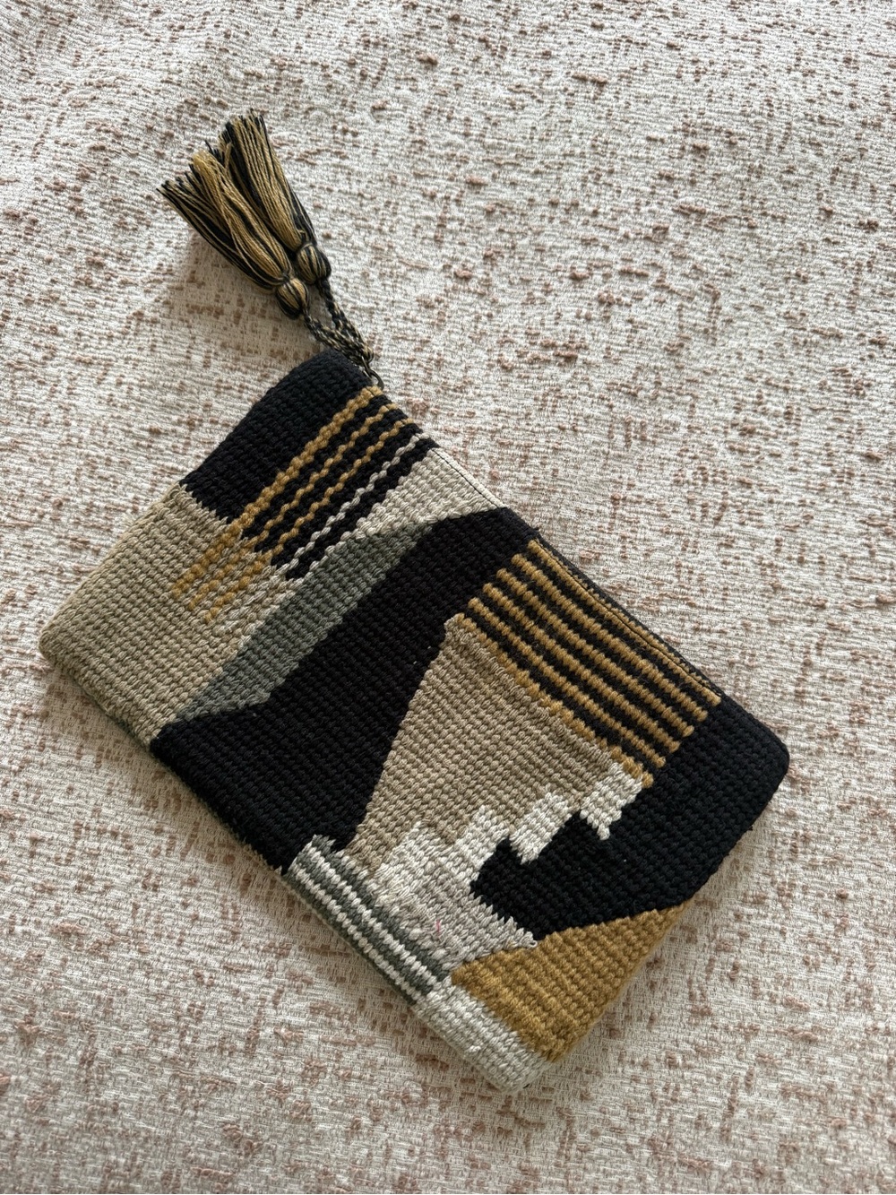 Wilfred Black, Beige & Mustard Zip Pouch Clutch